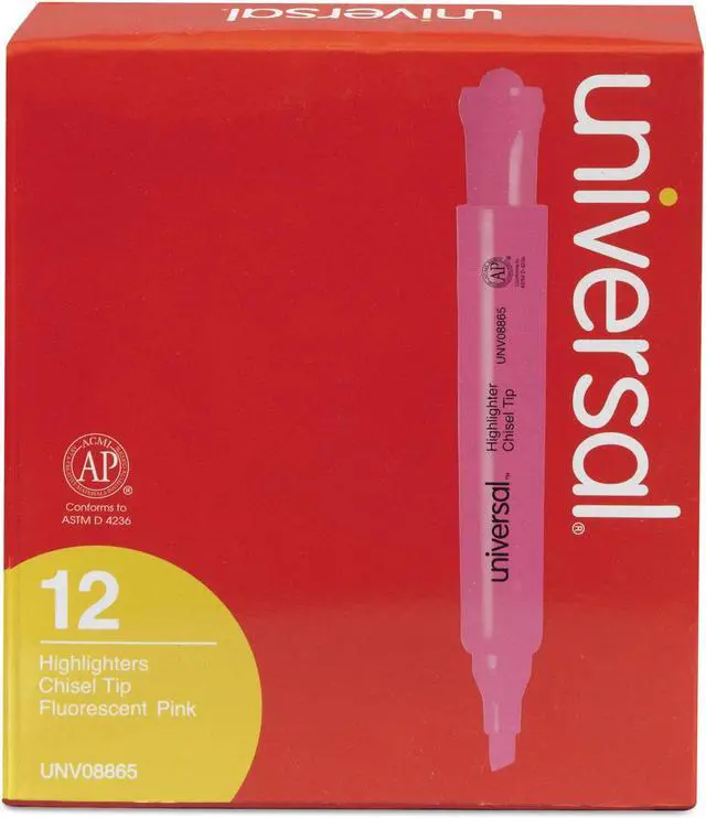 Alt view image 5 of 16 - Universal 08865 Desk Highlighter- Chisel Tip- Fluorescent Pink- 12/Pk