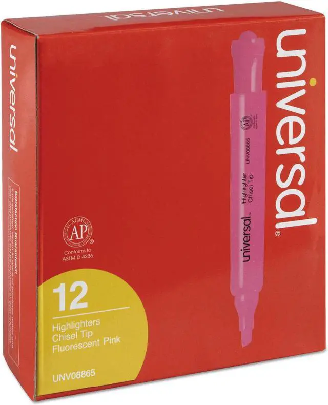 Alt view image 13 of 16 - Universal 08865 Desk Highlighter- Chisel Tip- Fluorescent Pink- 12/Pk