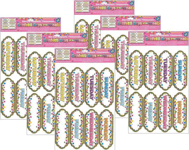 Main image of Ashley Productions Magnetic Die-Cut Timesavers & Labels Confetti Days of the Week 6 Packs (ASH19006-6)