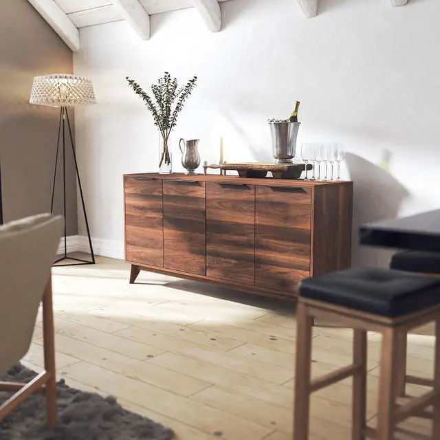 Alt view image 8 of 12 - Hatfield Mid-Century Modern 60 Inch 4 Door Storage Buffet Sideboard, 4 Soft Close Doors, Adjustable Shelves, TV Stand for up to 64" TV's, Dark Walnut