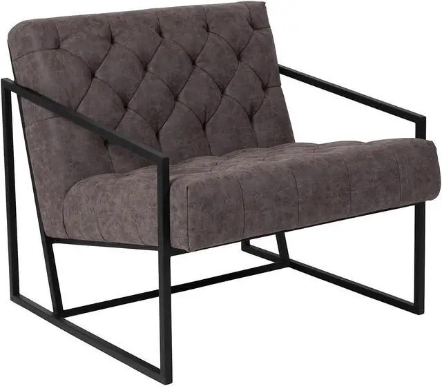 Alt view image 14 of 20 - HERCULES Madison Series Retro Gray LeatherSoft Tufted Lounge Chair