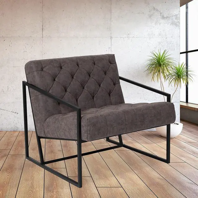 Alt view image 15 of 20 - HERCULES Madison Series Retro Gray LeatherSoft Tufted Lounge Chair