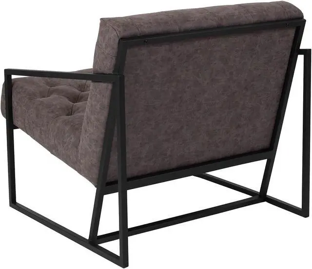 Alt view image 17 of 20 - HERCULES Madison Series Retro Gray LeatherSoft Tufted Lounge Chair