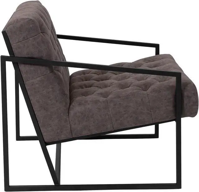Alt view image 18 of 20 - HERCULES Madison Series Retro Gray LeatherSoft Tufted Lounge Chair