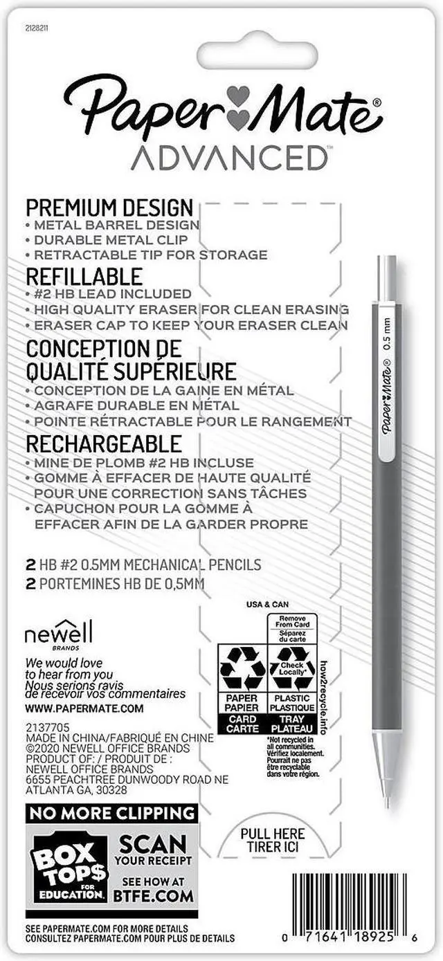 Alt view image 2 of 2 - Paper Mate Advanced Mechanical Pencil 0.5mm #2 Medium Lead 2/Pack (2128211)