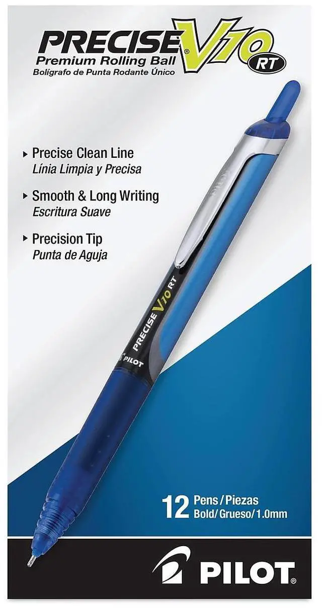 Alt view image 4 of 6 - Pilot V10RT Retractable Roller Ball Pen Bold 1 mm Blue Ink/Barrel Stand 13453