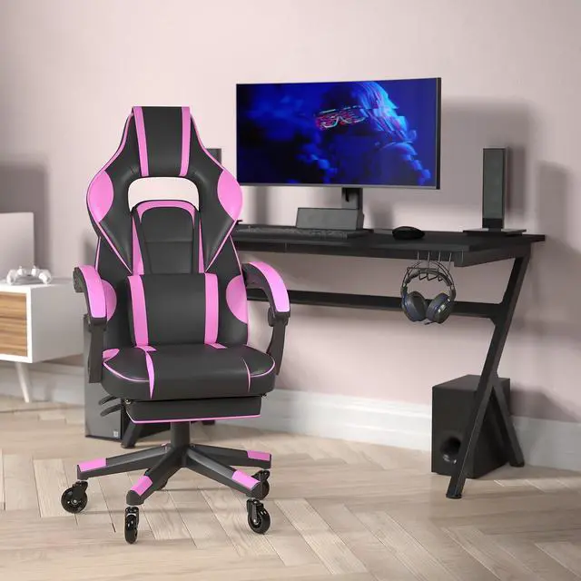 Alt view image 8 of 19 - X40 Gaming Chair Racing Computer Chair with Fully Reclining Back/Arms and Transparent Roller Wheels, Slide-Out Footrest, - Black/Purple