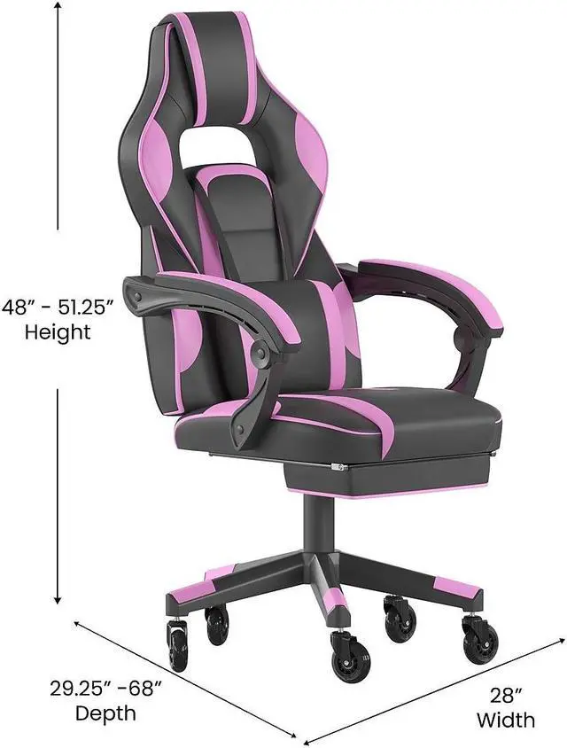 Alt view image 6 of 19 - X40 Gaming Chair Racing Computer Chair with Fully Reclining Back/Arms and Transparent Roller Wheels, Slide-Out Footrest, - Black/Purple