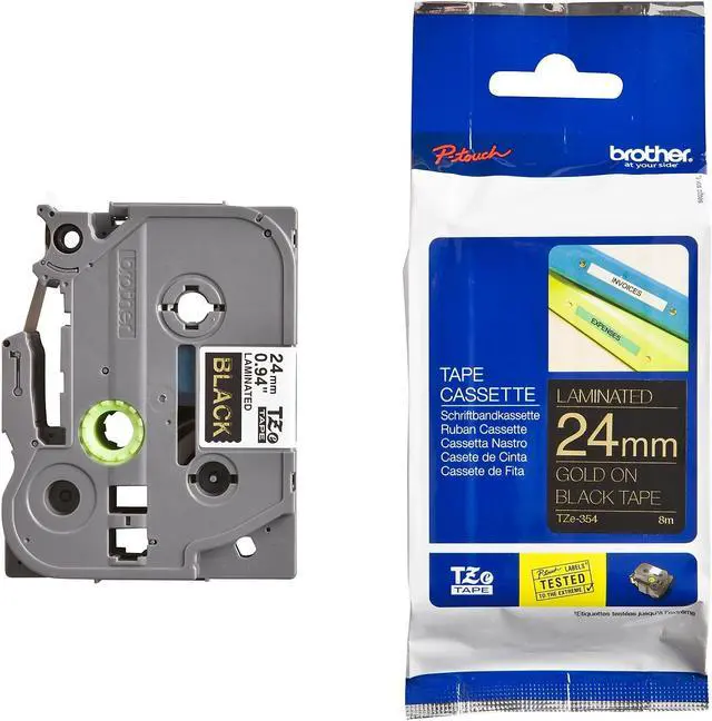 Alt view image 15 of 17 - Brother TZe-354 Labelling Tape Cassette - Gold on Black, 24mm wide