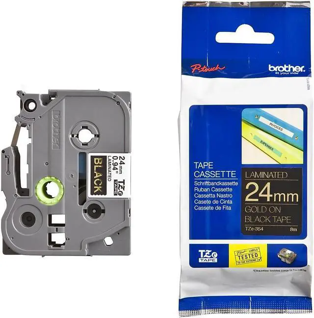 Alt view image 14 of 17 - Brother TZe-354 Labelling Tape Cassette - Gold on Black, 24mm wide