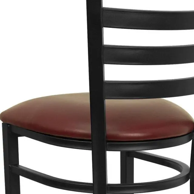 Alt view image 7 of 14 - 2 Pk. HERCULES Series Black Ladder Back Metal Restaurant Barstool - Burgundy Vinyl Seat