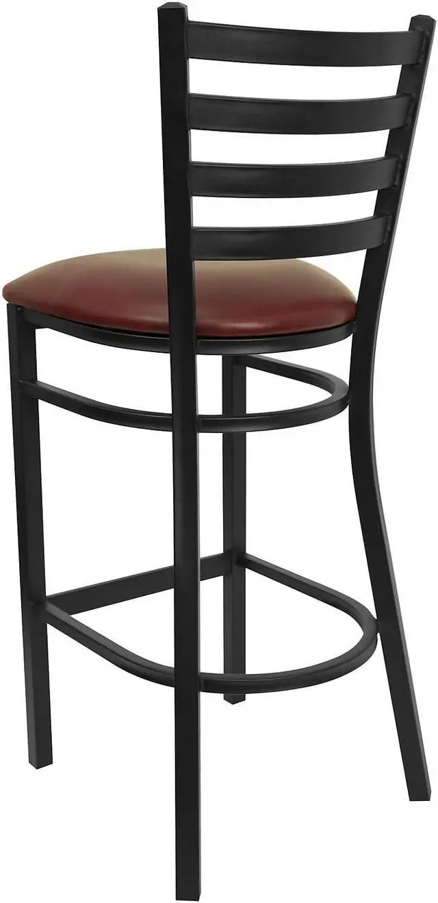 Alt view image 6 of 14 - 2 Pk. HERCULES Series Black Ladder Back Metal Restaurant Barstool - Burgundy Vinyl Seat