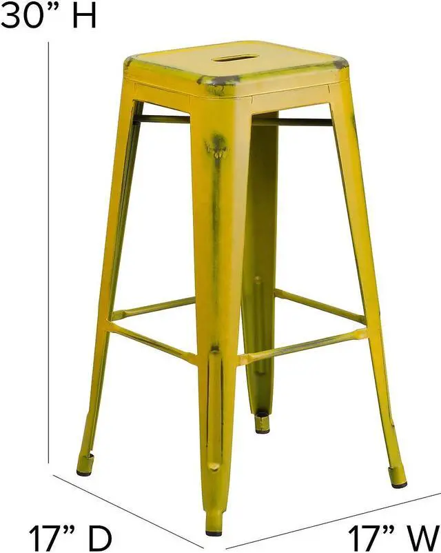 Alt view image 8 of 14 - Flash Furniture Commercial Grade 30" High Backless Distressed Yellow Metal Indoor-Outdoor Barstool 4 Pack (4ETBT350330YL)