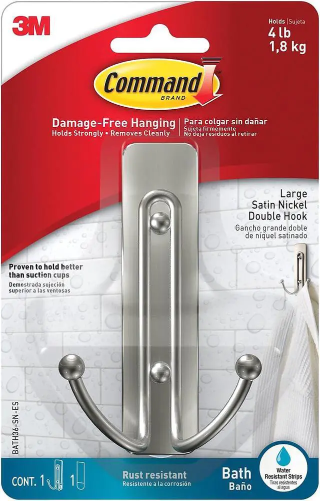 Alt view image 2 of 5 - 3M COMPANY LG SN DBL Bath Hook BATH36-SN-ES