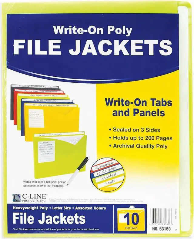 Main image of C-Line Write-On Expanding Poly File Folders 1" Exp. Letter Assorted Colors 10/BX
