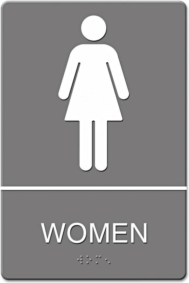 ADA Sign, Women Restroom Symbol w/Tactile Graphic, Molded Plastic, 6 x 9, Gray