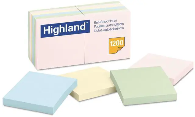 Alt view image 3 of 13 - Highland Self-Stick Notes 3 x 3 Assorted Pastel 100-Sheet 12/Pack 6549A