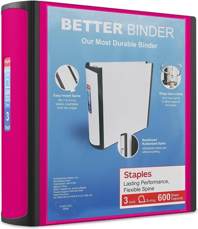 Staples Better 3-Inch D 3-Ring View Binder Pink (15128-US) 55890/15128 