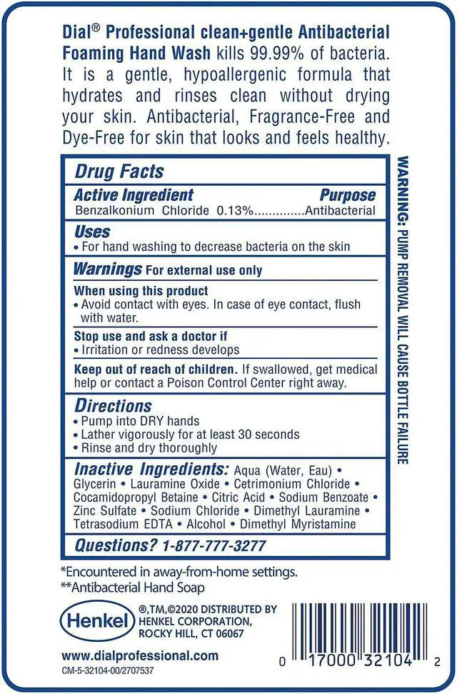 Alt view image 2 of 9 - Dial Clean+Gentle Antibacterial Foaming Hand Wash Refill for FIT Touch Free Dispenser Fragrance Free 1 L 3/CT (DIA32106CT)