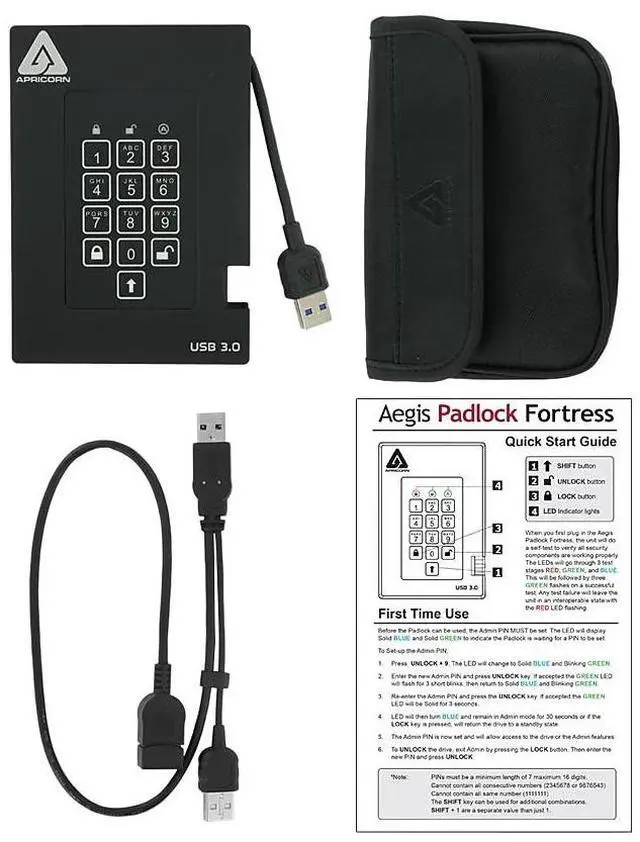 Alt view image 9 of 14 - Apricorn Aegis Padlock Fortress 2 Tb Portable Hard Drive - 2.5" External - Black