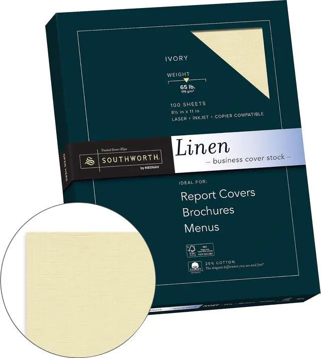 Alt view image 12 of 12 - Southworth Company SOUZ560CK Fine Linen Paper- 65lb- Acid-free-Lignin- Ivory