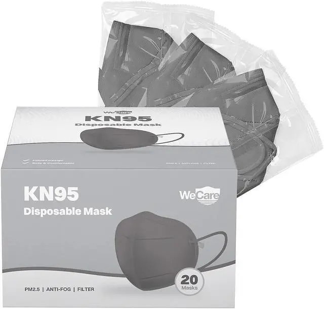 Alt view image 7 of 13 - WeCare Protective Disposable KN95 Face Mask, 5-Ply Layer (20 Individually Wrapped) - Dark Gray