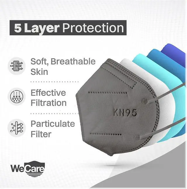 Alt view image 10 of 13 - WeCare Protective Disposable KN95 Face Mask, 5-Ply Layer (20 Individually Wrapped) - Dark Gray