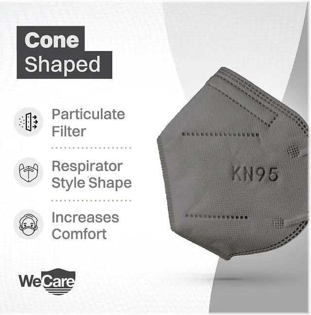 Alt view image 12 of 13 - WeCare Protective Disposable KN95 Face Mask, 5-Ply Layer (20 Individually Wrapped) - Dark Gray
