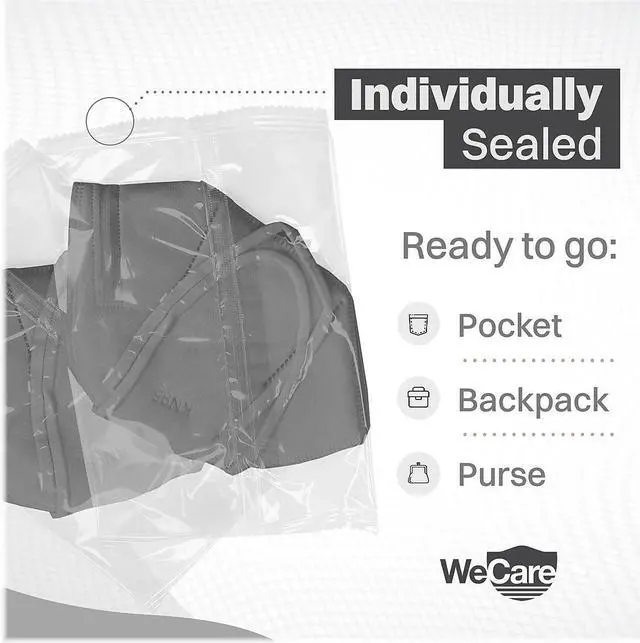 Alt view image 13 of 13 - WeCare Protective Disposable KN95 Face Mask, 5-Ply Layer (20 Individually Wrapped) - Dark Gray