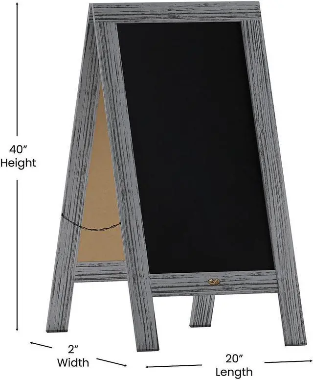 Alt view image 9 of 19 - Canterbury 40" x 20" Vintage Wooden A-Frame Magnetic Indoor/Outdoor Chalkboard Sign, Freestanding Double Sided Extra Large Message Board, Graywash