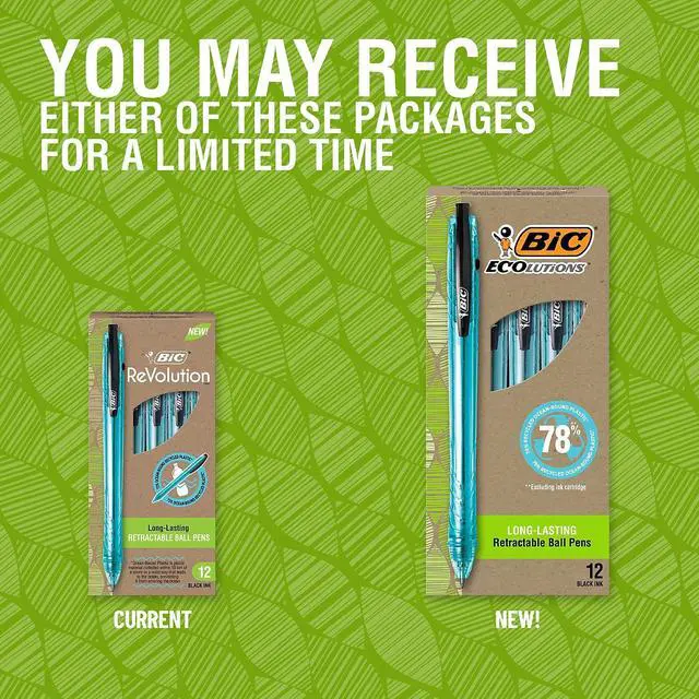 Alt view image 5 of 12 - BIC ReVolution Ocean Bound Ballpoint Pen Retractable 1 mm Black 12Pk BPRR11BK