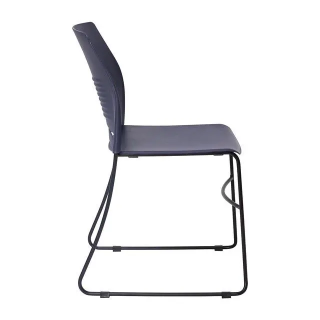 Alt view image 12 of 15 - HERCULES Series Commercial Grade 660 lb. Capacity Navy Plastic Stack Chair with Black Powder Coated Sled Base Frame and Integrated Carrying Handle