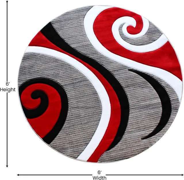 Alt view image 16 of 20 - Athos Collection 5' x 5' Red Abstract Area Rug - Olefin Rug with Jute Backing - Hallway, Entryway, or Bedroom