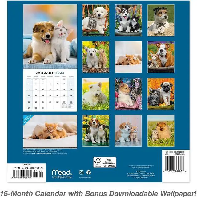 Alt view image 7 of 8 - 2023 Mead Paw Pals 12"" x 12"" Monthly Wall Calendar (LME2261023)
