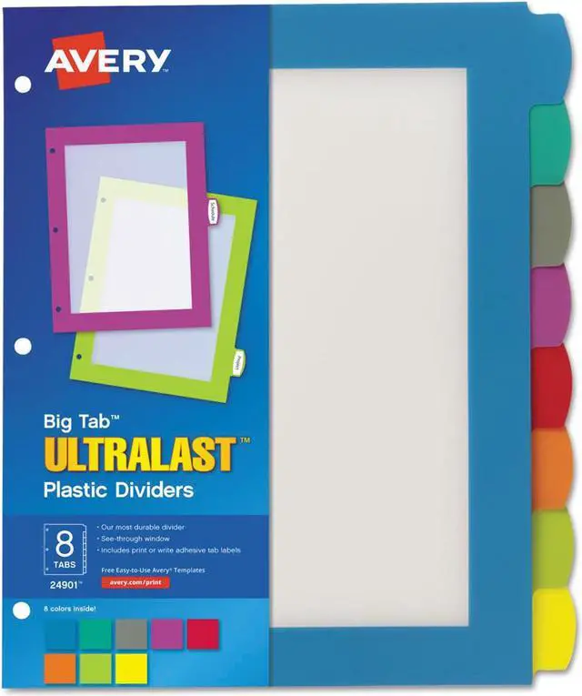 Alt view image 10 of 14 - Avery Ultralast Big Tab Plastic Dividers, 8-Tab Set, Multicolor (24901)