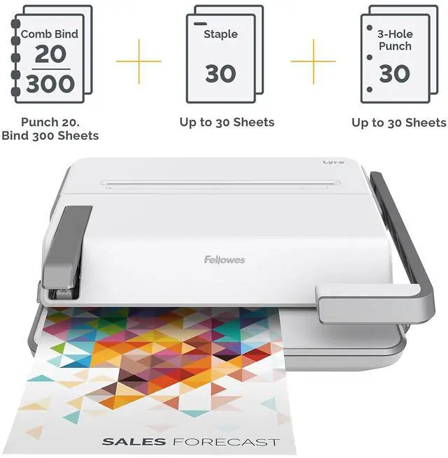 Alt view image 7 of 18 - Fellowes Lyra Comb Binding Machine 30 Sheet Capacity White/Gray (5603001)