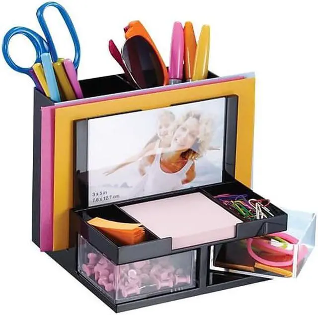 Alt view image 5 of 6 - Officemate International Corp. Desk Organizer 9 Comp Black/Clear 23112