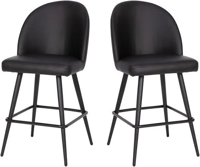 Main image of Lyla Set of 2 Commercial High Back Modern Armless 26" Counter Stools with Contoured Backrests, Steel Frames and Footrests, Black LeatherSoft-Set of 2