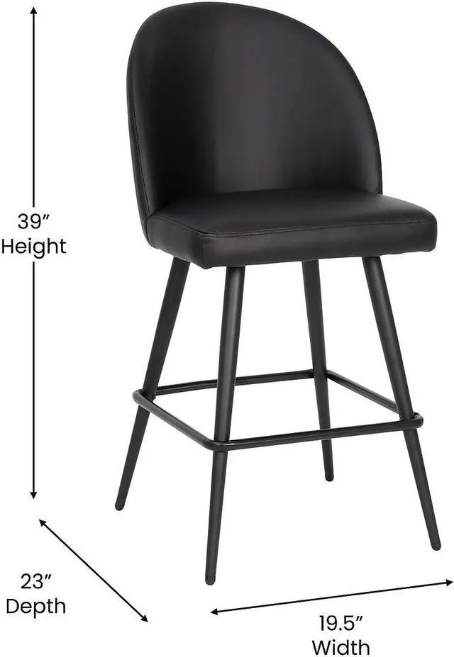Alt view image 5 of 13 - Lyla Set of 2 Commercial High Back Modern Armless 26" Counter Stools with Contoured Backrests, Steel Frames and Footrests, Black LeatherSoft-Set of 2