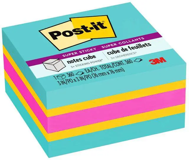 Alt view image 4 of 5 - 3M Post-it Note Cube Super Sticky 3"x3" 360/Cube Aqua Wave 2027SSAFG