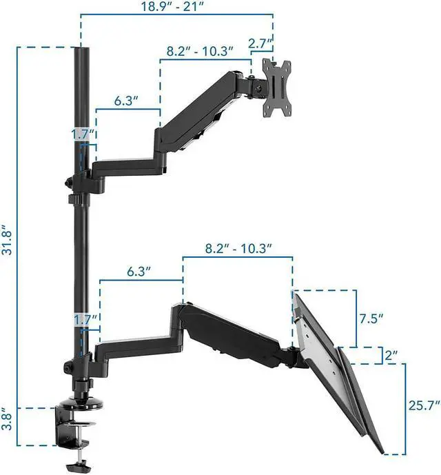 Alt view image 8 of 13 - Mount-It! Single Monitor Standing Gaming Desk Mount with Keyboard Tray | Fits Up to 32" Screens