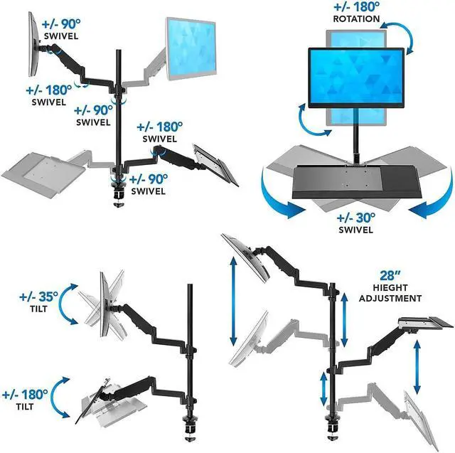 Alt view image 9 of 13 - Mount-It! Single Monitor Standing Gaming Desk Mount with Keyboard Tray | Fits Up to 32" Screens