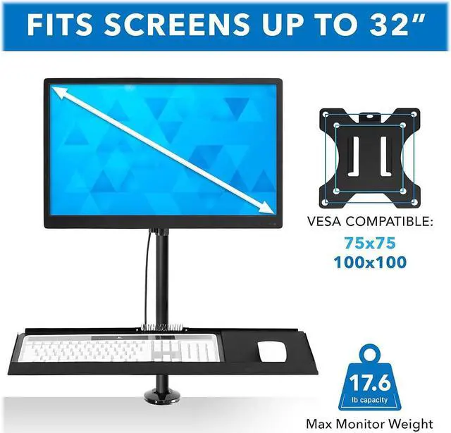 Alt view image 11 of 13 - Mount-It! Single Monitor Standing Gaming Desk Mount with Keyboard Tray | Fits Up to 32" Screens