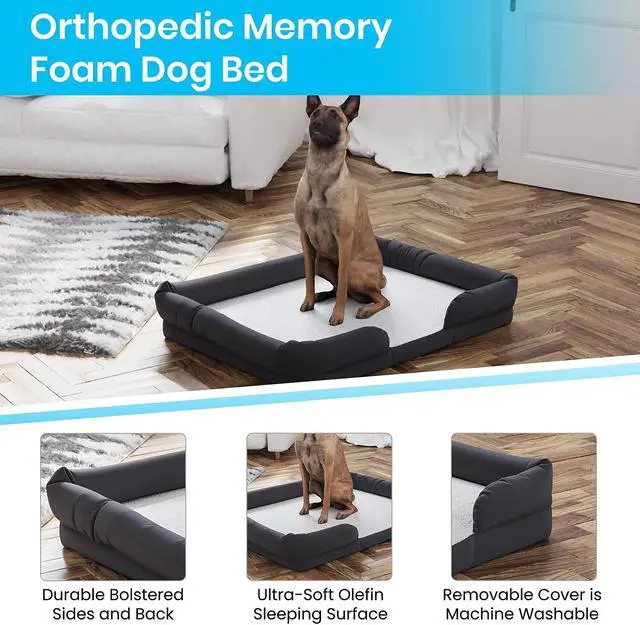 Alt view image 10 of 13 - Orthopedic Comfy Memory Foam Joint Relief Bolster Dog Bed for Dogs up to 44 LBS. - Removable & Washable Cover, Non-Slip Bottom