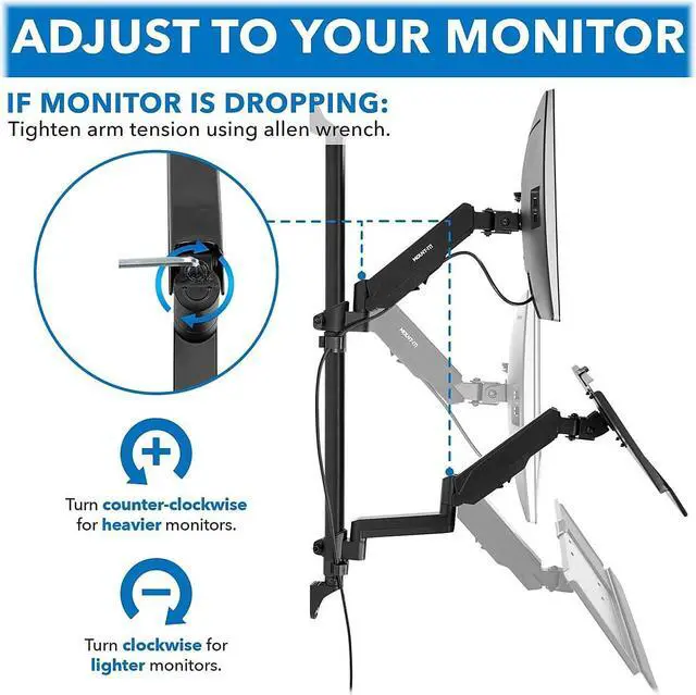 Alt view image 8 of 8 - Mount-It! Wall Mount Workstation with Single Monitor Mount, Keyboard Tray, and CPU Holder