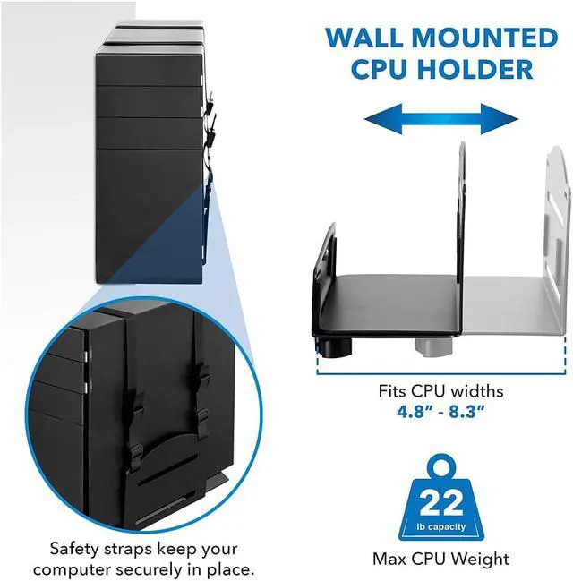 Alt view image 7 of 8 - Mount-It! Wall Mount Workstation with Single Monitor Mount, Keyboard Tray, and CPU Holder