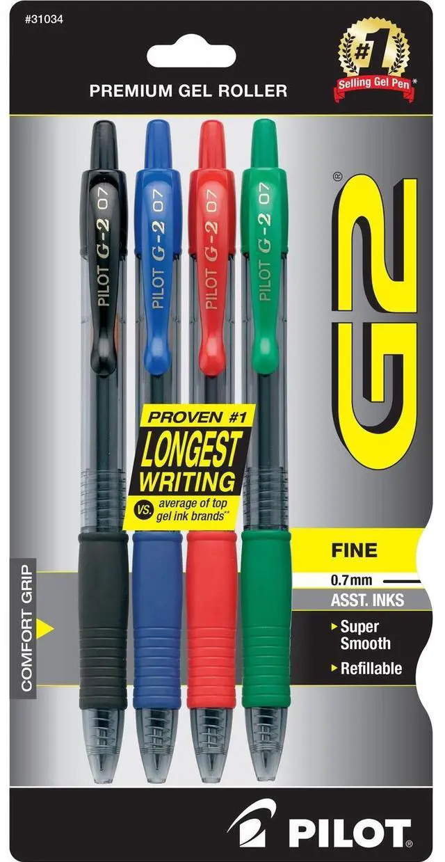 Alt view image 3 of 6 - Pilot Gel Pen Retractable/Refillable Fine Point 4/PK Assorted 31034