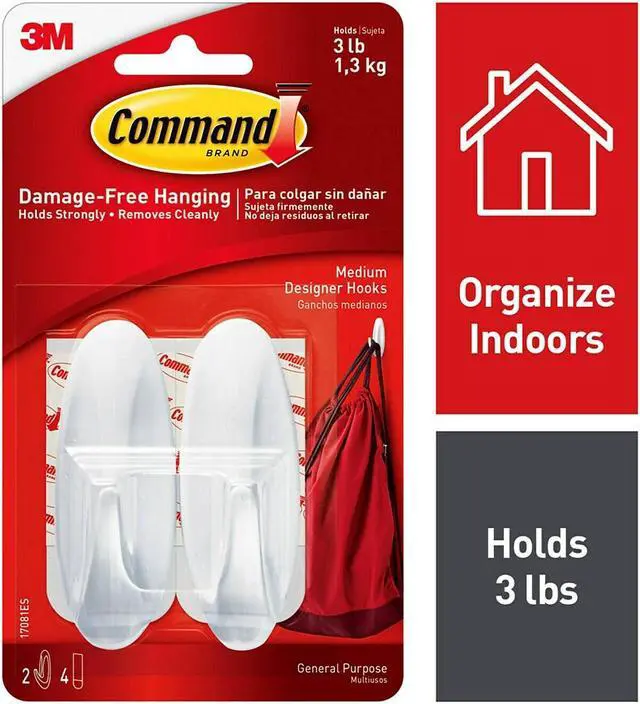 Alt view image 10 of 16 - 3M 17081 Command Designer Medium Hooks 2 hooks, 4 strips