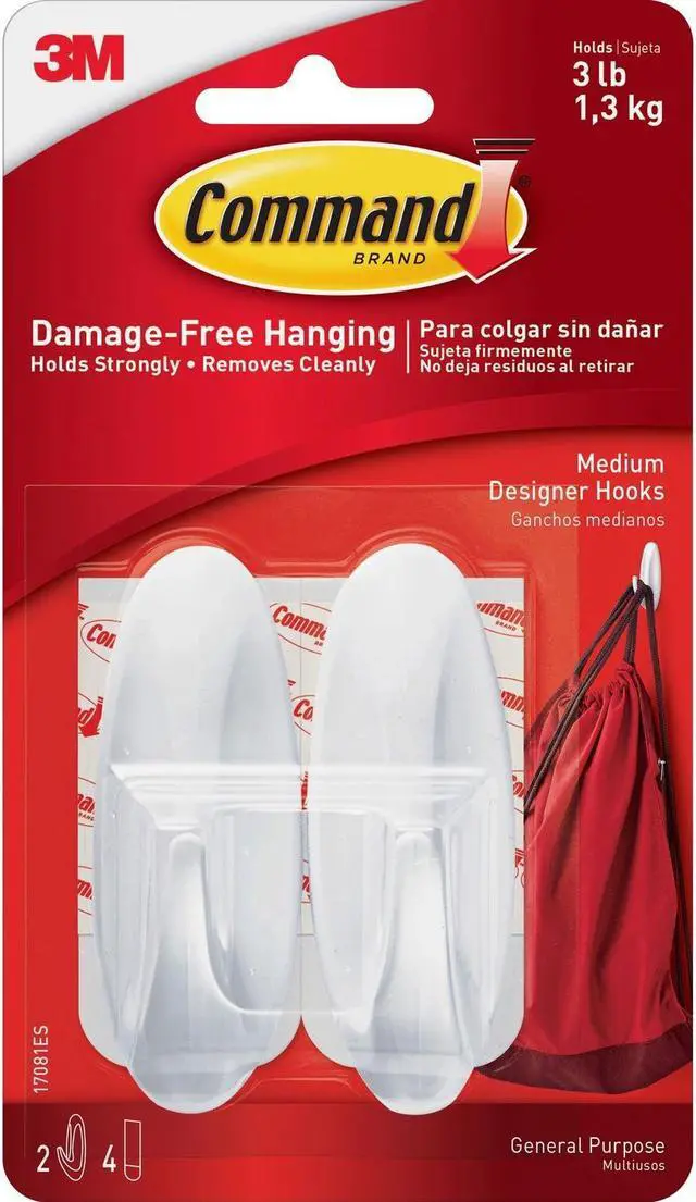 Alt view image 9 of 16 - 3M 17081 Command Designer Medium Hooks 2 hooks, 4 strips