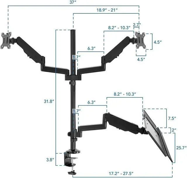 Alt view image 8 of 11 - Mount-It! Dual Monitor Standing Gaming Desk Mount with Keyboard Tray | Fits Up to 32" Screens